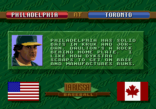 La Russa Baseball 95 (Genesis) screenshot: Tony's forecast