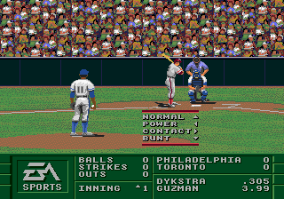 La Russa Baseball 95 (Genesis) screenshot: Bases loaded