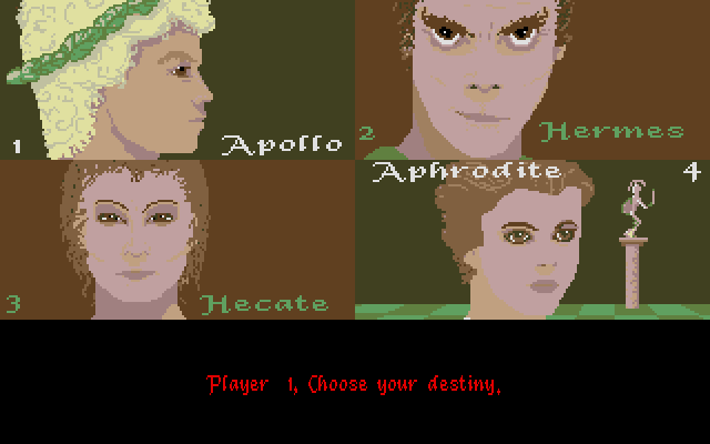 Powerplay: The Game of the Gods (Atari ST) screenshot: Choose your character