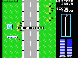 Road Fighter (MSX) screenshot: You reached the check point. Let's go to the next level.