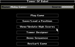 Tower of Babel (Atari ST) screenshot: Start menu