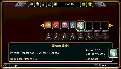 Silverfall (PSP) screenshot: Assigning skills to buttons.