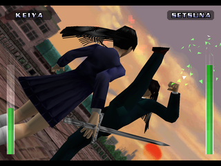 Evil Zone (PlayStation) screenshot: Keiya kicking Setsuna.