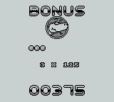 Sneaky Snakes (Game Boy) screenshot: After each level, the amount of Nibbleys you ate is totalled up for bonus points