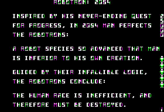Robotron: 2084 (Apple II) screenshot: Intro 1