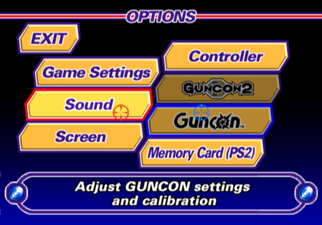 Vampire Night (PlayStation 2) screenshot: Very arcade-like options menu.