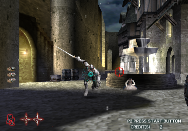 Vampire Night (PlayStation 2) screenshot: DON'T shoot the babe.
