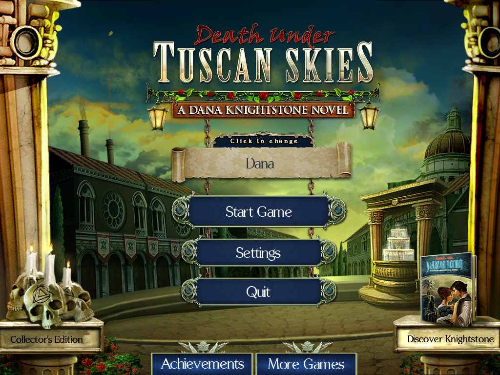 Death Under Tuscan Skies: A Dana Knightstone Novel (Windows) screenshot: Title and main menu