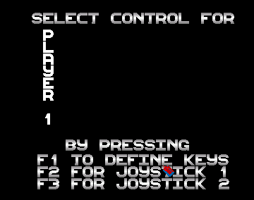 Avatris (Amiga) screenshot: There's no title screen, the game pops up with this screen immediately forcing the players to define their keys
