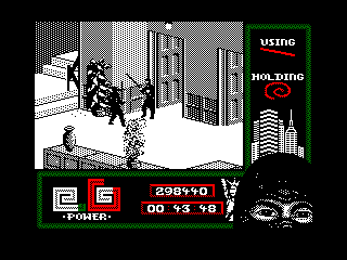 Last Ninja 2: Back with a Vengeance (Amstrad CPC) screenshot: Level 6, "The Mansion": Secret Passage.<br> This warrior was guarding a place where a vase with a big plant was camouflaging something...