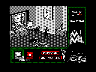 Last Ninja 2: Back with a Vengeance (Amstrad CPC) screenshot: Level 6, "The Mansion": The rope.<br> - I like this painting... Kandinsky?