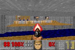 Doom II (Game Boy Advance) screenshot: Shooting zombies across a moat