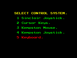 Battle Command (ZX Spectrum) screenshot: Controls - including support for the unusual Kempston mouse