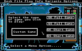 The Computer Edition of Risk: The World Conquest Game (Atari ST) screenshot: Different game styles are offered