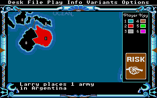 The Computer Edition of Risk: The World Conquest Game (Atari ST) screenshot: Choosing the first locations