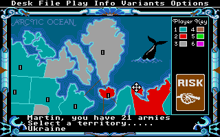 The Computer Edition of Risk: The World Conquest Game (Atari ST) screenshot: Adding armies to them