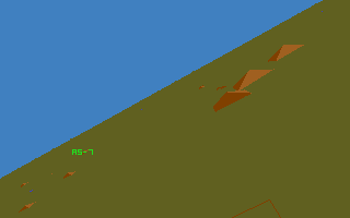 MiG-29 Fulcrum (Atari ST) screenshot: External view shows some mounds