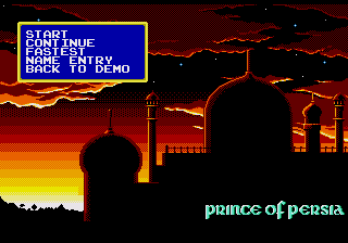 Prince of Persia (SEGA CD) screenshot: Game mode screen.