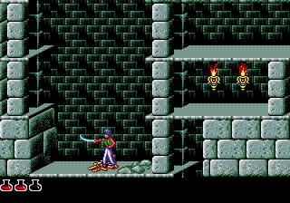 Prince of Persia (SEGA CD) screenshot: Prince getting his sword, hoping it will serve him better than it did to his last owner