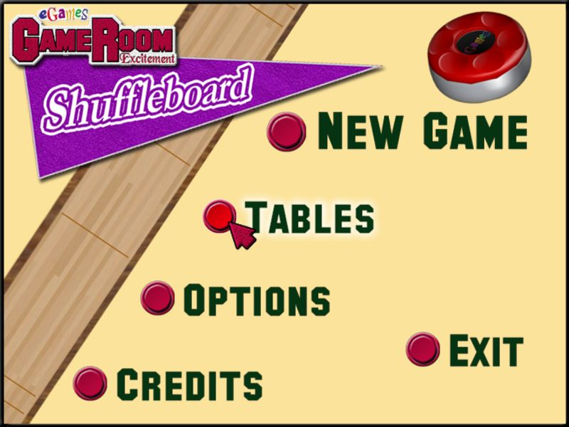 GameRoom Excitement (Windows) screenshot: Shuffleboard: The main menu