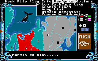The Computer Edition of Risk: The World Conquest Game (Atari ST) screenshot: Variants menu