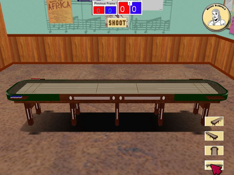 GameRoom Excitement (Windows) screenshot: Shuffleboard: This is the only game which has alternate points of view. <br>This is the smallest table using the highest graphic setting the game supports