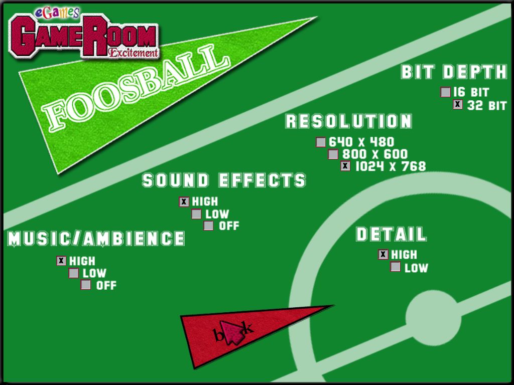 GameRoom Excitement (Windows) screenshot: Foosball: The game configuration options