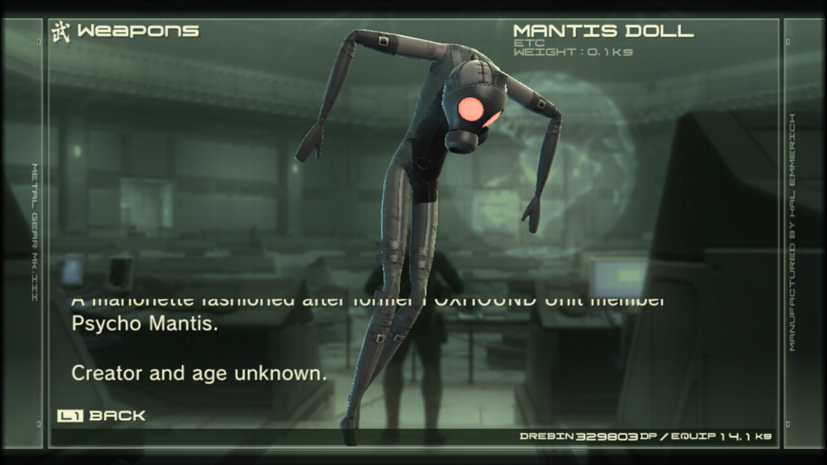 Metal Gear Solid 4: Guns of the Patriots (PlayStation 3) screenshot: Psycho Mantis doll. Can be used as a powerful weapon