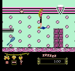 Barbie (NES) screenshot: Barbie can ride on the toucan after giving him a crystal