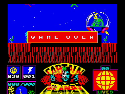 Captain Planet and the Planeteers (ZX Spectrum) screenshot: The level 1 boss finishes me off