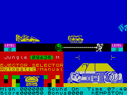 Danger Mouse in Double Trouble (ZX Spectrum) screenshot: Different coloured foes come at you