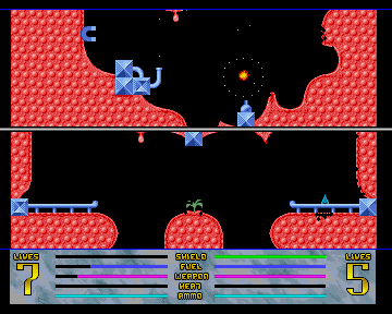 Gravity Power (Amiga) screenshot: Shot by the cannon; note the new explosion