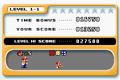 Mario vs. Donkey Kong (Game Boy Advance) screenshot: The end of level scores