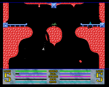 Gravity Power (Amiga) screenshot: With enough shield, you can tunnel through the environment