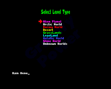 Gravity Power (Amiga) screenshot: Choosing a level