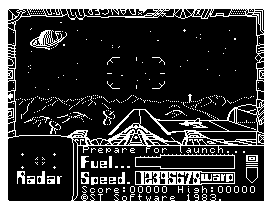 3D Space Wars (Dragon 32/64) screenshot: You lift off from the base