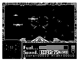 3D Space Wars (Dragon 32/64) screenshot: Firing at the Seiddab