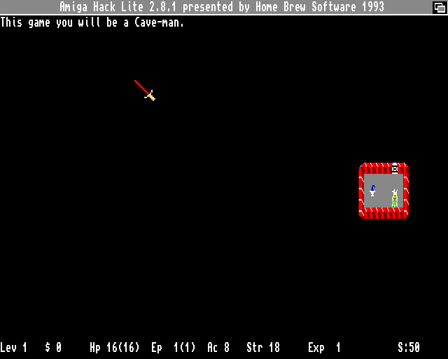 Hack Lite (Amiga) screenshot: Starting out as a caveman