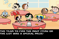 The Powerpuff Girls: Him and Seek (Game Boy Advance) screenshot: The girls need to find the items on their list