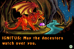 The Legend of Spyro: A New Beginning (Game Boy Advance) screenshot: Ignitus manages to save a sole dragon egg