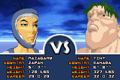 Boxing Fever (Game Boy Advance) screenshot: Introduction screen: Maiagaru vs. Tiny