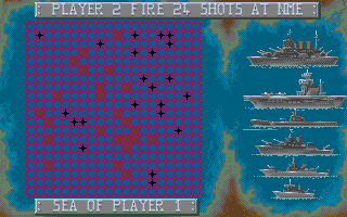 Battleship (Atari ST) screenshot: Throwing down another wave of shots