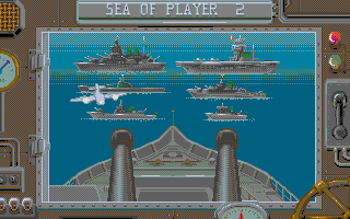 Battleship (Atari ST) screenshot: Shots are fired by bombing planes