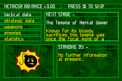Serious Sam (Game Boy Advance) screenshot: You get mission data before each mission.