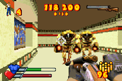 Serious Sam (Game Boy Advance) screenshot: You can get into sticky situations while reloading the coach gun