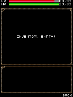 Castlevania: Order of Shadows (Windows Mobile) screenshot: Our inventory is empty at the moment.