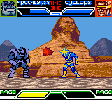 X-Men: Mutant Academy (Game Boy Color) screenshot: Cyclops uses his optic blast on Apocalypse