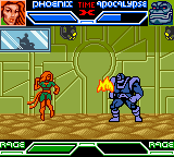 X-Men: Mutant Academy (Game Boy Color) screenshot: Phoenix throws a fireball at Apocalypse