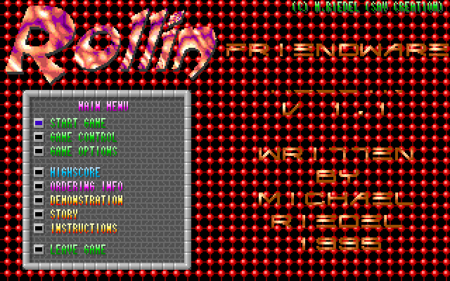 Rollin (DOS) screenshot: Main menu