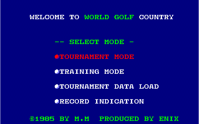 World Golf (PC-88) screenshot: Main menu